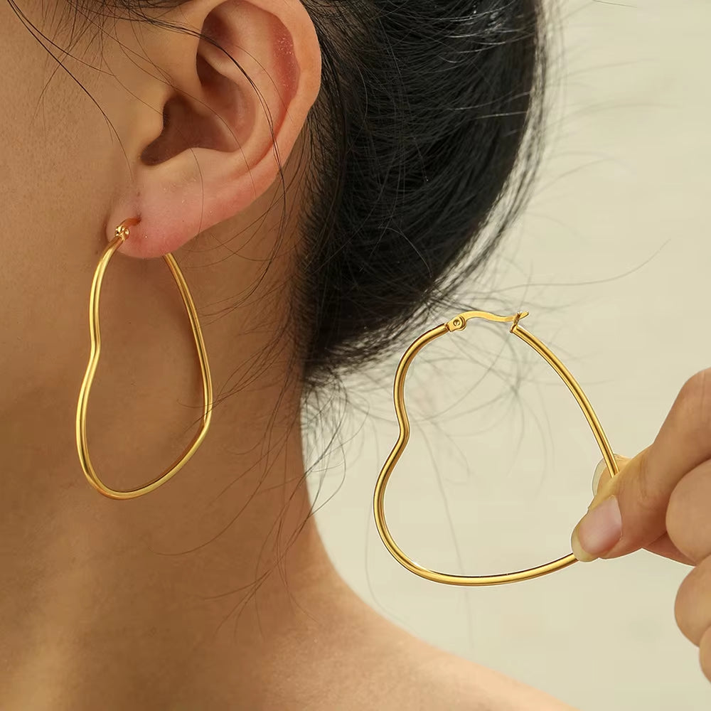 Velmera Silver Heart Hoop Earrings