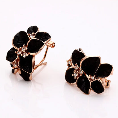 Velmera Black Enamel Flower Jewellery Set