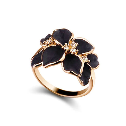 Velmera Black Enamel Flower Jewellery Set