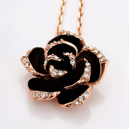 Velmera Black Enamel Flower Jewellery Set